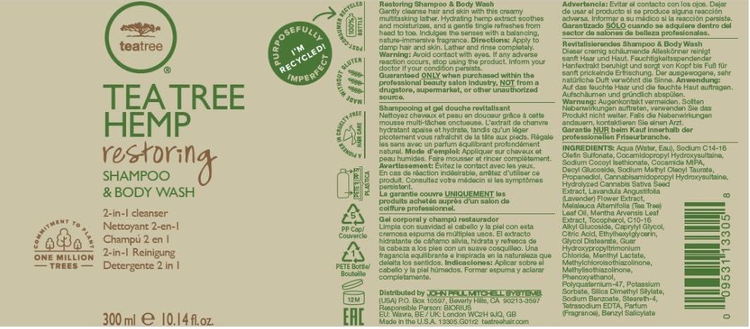 image:imageTea Tree Hemp Restoring Shampoo amp Body Wash 2in1 Cleanser For All Hair Types1014 Fl Oz Pack of 1