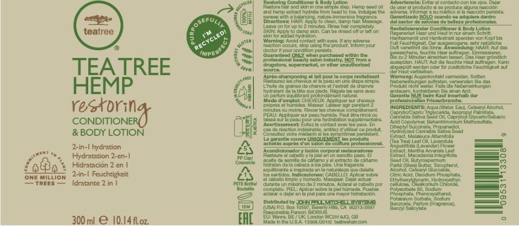 image:imageTea Tree Hemp Restoring Conditioner amp Body Lotion 2in1 Hydration For All Hair Types338 Fl Oz Pack of 1